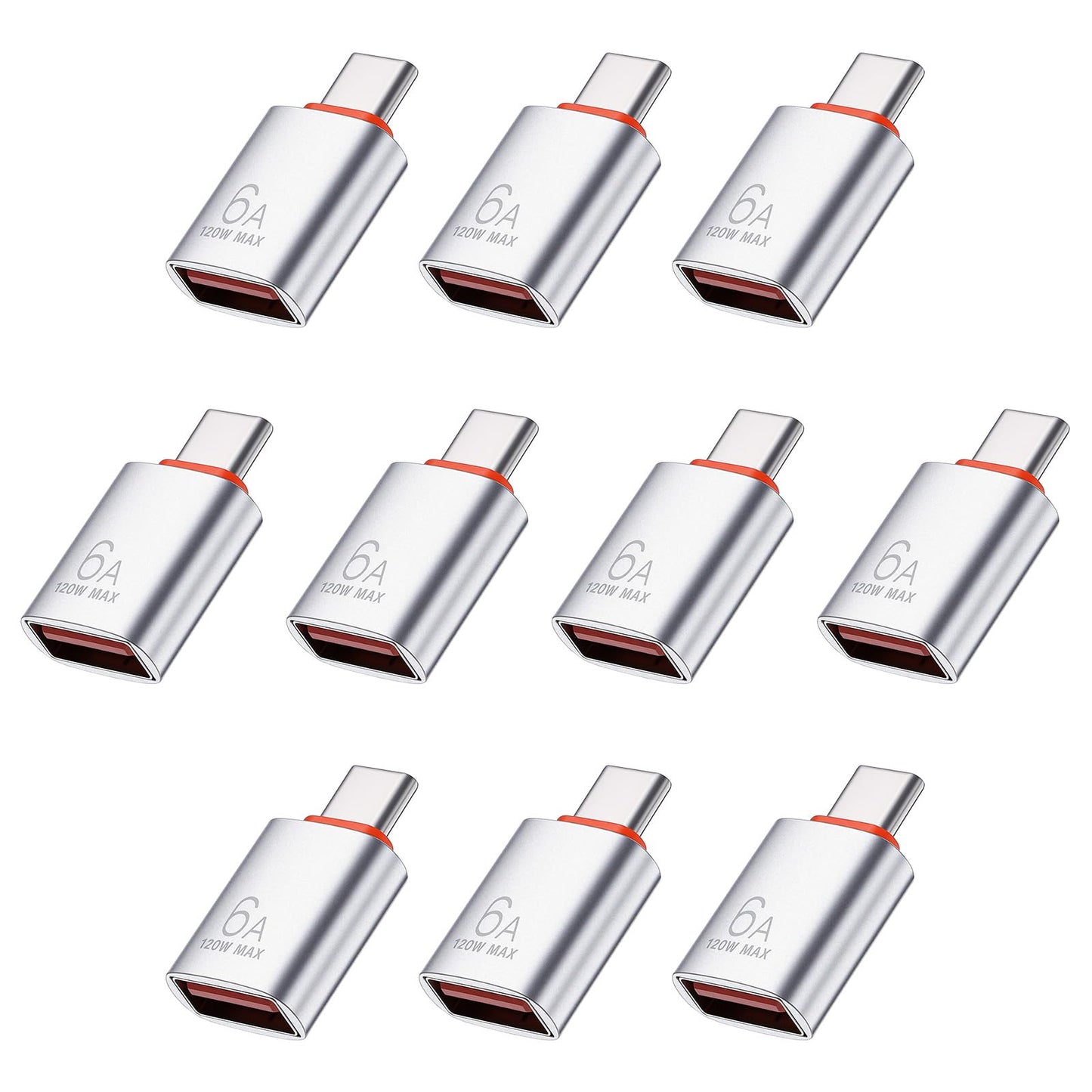 Xelsluthe 10 Pack USB C to USBA dapter 10Gbps/120W USB3.1 to USB-C Adapter Silver Type C Male too USB Female Adapter High-Speed Data Transfer for Smartphone, PC, Laptop, Tablet, Keyboard