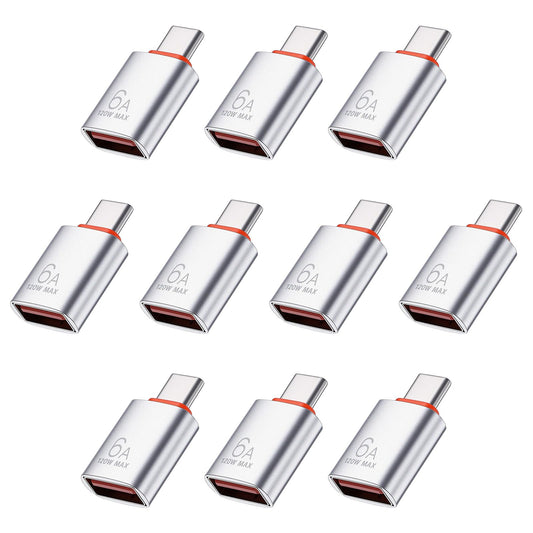 Xelsluthe 10 Pack USB C to USBA dapter 10Gbps/120W USB3.1 to USB-C Adapter Silver Type C Male too USB Female Adapter High-Speed Data Transfer for Smartphone, PC, Laptop, Tablet, Keyboard