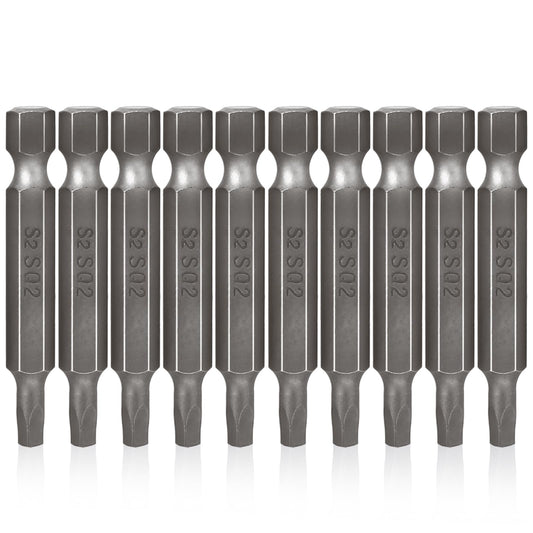 10Pcs SQ2 Square Head Screwdriver Bits 1/4 Inch Magnetic Hex Shank Square Drive Bit S2 Steel SQ2 Magnetic Square Screw Driver Bits Accessory Tool Kit for Electric Hand Screwdrivers, 50mm Length