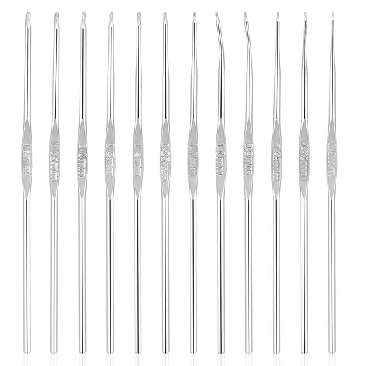 12 Pcs Stainless Steel Crochet Hooks, Lace Crochet Hooks Set 0.6mm - 1.9mm Small Size Crochet Hook, Micro Tiny Metal Crochet Needles Embroidery Thread Knitting Weaving Tool for DIY Lace Yarn Hair
