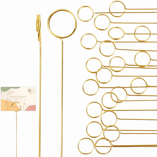 40Pcs Floral Card Holder Picks, Floral Picks Picture Holders, Photo Memo Holder Pick Stick, Metal Floral Place Card Holder?Gold Round Photo Stick Clip, Gift Card Holder for Wedding and Party