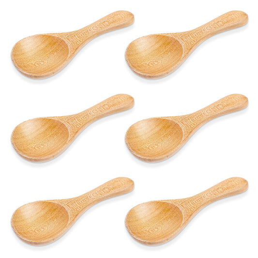 Small Wooden Spoons, Pack of 6 Mini Serving Cooking Spoons, 10.5 cm, Salt Spoon, Wooden Cooking Spoon, Spice Spoon, Wooden Kitchen Accessories for Spices, Honey, Tea, Coffee, Ice, Sugar, Sauce