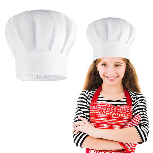 KALIONE Adjustable White Chef Hats Kitchen Chef Caps Chef Hat for Kids Elastic Cotton Cooking Cap for Cooking Baking Party School Home