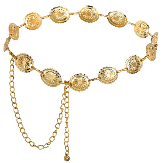 Mozeat Lens 1 Piece Chain Belt Women's Waist Chain Belt Gold Metal Western Belt Adjustable Vintage Dress Jeans Waist Chain for Women Alloy Belt Metal Waistband, gold, Hauptkörper 66 x 2,7 x 0,3 cm,