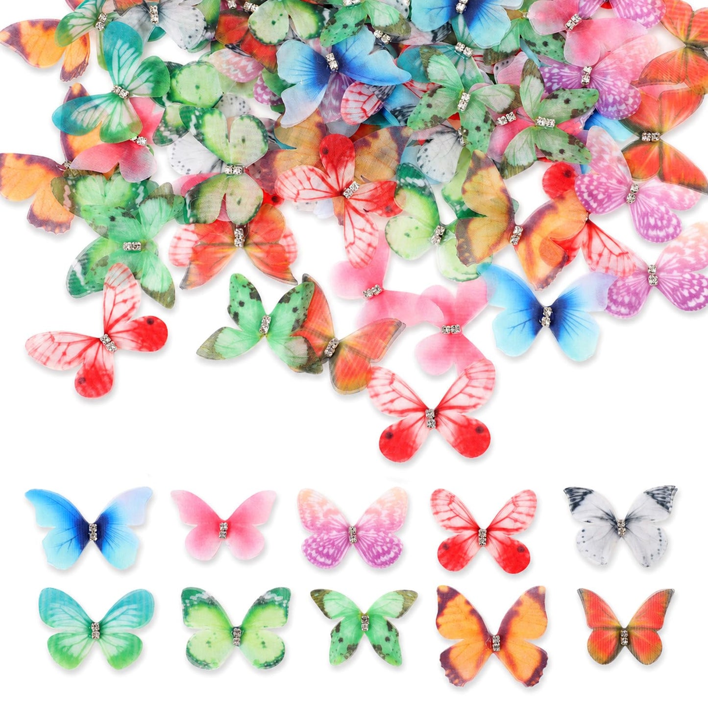Zelphvt 100 PCS Beautiful Mini Butterflies for Crafts, Mini with Rhinestone