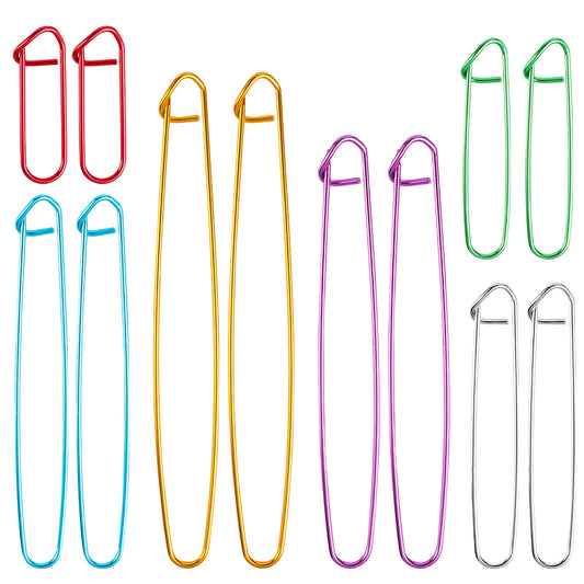 12Pcs Knitting Stitch Holder Set, 6 Size Premium Aluminum Knitting Stitch Holders Accessories Crochet Safety Pins Needles Practical Knitting Crochet Tools for Blankets Scarves Quilts Other Project