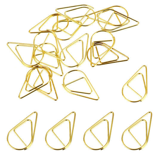 100Pcs Small Golden Paperclips Cute Paper Clips Small Golden Paperclips Stainless Steel Waterdrop Shaped Paperclips Bookmark Clips Mini Binder Clips for Memo Paper Photo 15x25mm