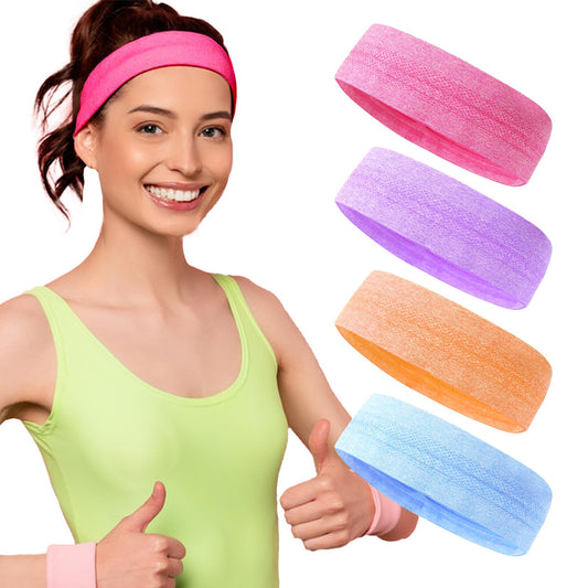 Mozeat Lens Women's 4Pcs Sweatband, Polyester Material, 1.8" Wide, Non-Slip, for Football, Running, Yoga, Workout, Blue, Orange, Rose Red, Purple