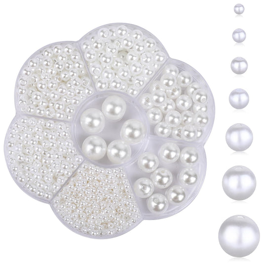 1150pcs White Pearl Beads 3/4/5/6/8/10/12 mm Smooth Spacer Beads for Crafting Plastic Round Beads with Holes Craft Beads for Jewellery Making Bracelet Necklace Earring