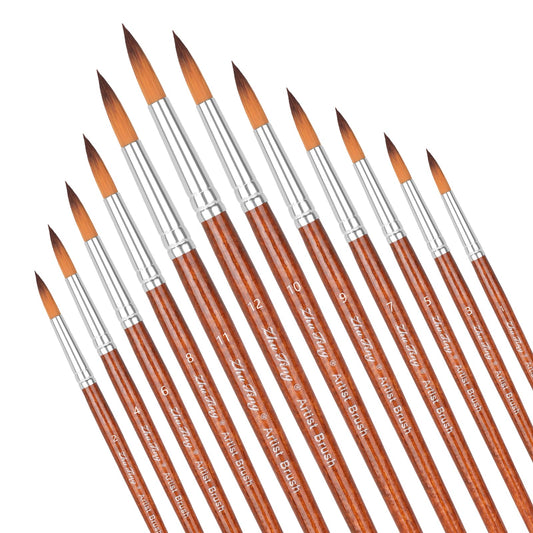 12 Pack Round Acrylic Brushes, Face Paint Brushes, Oil Paint Brushes Fine Paintbrushes for Crafts Professional Artist Watercolor Oil Paint Brushes for Body Rock Miniature Model