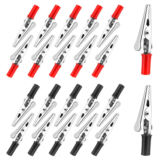 Metal Alligator Clips Electrical Test Clamps, 22 PCS Red and Black Kit with Plastic Handles, 2 Inch Metal Crocodile Clips for Soldering, Battery, Car Electrical Testing