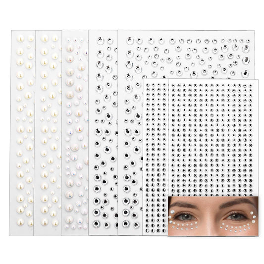 7 Sheets Self Adhesive Rhinestones and Pearls Stickers Face Jewels for Makeup Rhinestone Stickers for DIY Decorative Hair Gems for Crafts, Home Decor Scrapbooking Embellishments(About 2500PCS)