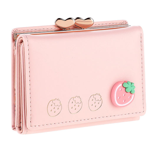 Cute Wallet for Women Small PU Leather Coin Purses Ladies Card Purse Card Wallet with Coin Pocket Button Trifold Leather Purses Card Holder for Teens Girls Women Ladies Gift (Pink)