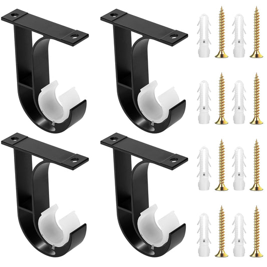 KALIONE 4 Pack Curtain Rod Ceiling Mount Brackets Heavy Duty Aluminum Alloy Ceiling Ceiling Mount Curtain Pole Brackets Hangers Curtain Rod Holder with Matching Screws Fit Up to 1-1/4 Inch Rod