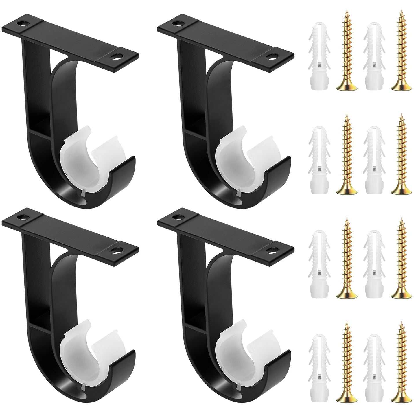 KALIONE 4 Pack Curtain Rod Ceiling Mount Brackets Heavy Duty Aluminum Alloy Ceiling Ceiling Mount Curtain Pole Brackets Hangers Curtain Rod Holder with Matching Screws Fit Up to 1-1/4 Inch Rod
