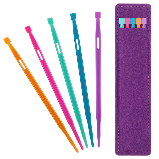 Hariendny 5pcs Plastic Sewing Needles with Storage Bag, Multifunctional Quilting Supplies for Sewing Craft Projects, Sharp Point, Purple