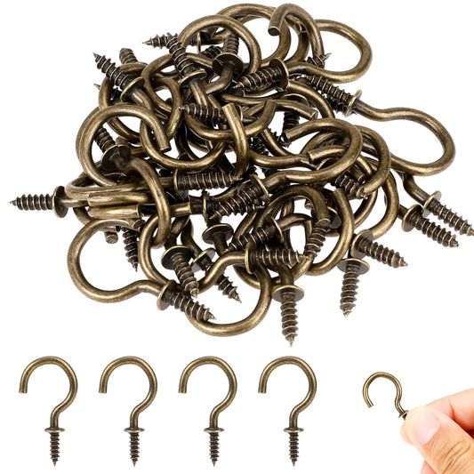 KALIONE 40 Packs Screw Hooks, Bronze Screw-in Hooks, Small Ceiling Hooks, Screw-in Hooks for Hanging, Heavy Duty Decoration Eye Hooks, Metal Cup Hooks for Outdoor Indoor Decorations,7/8 Inch
