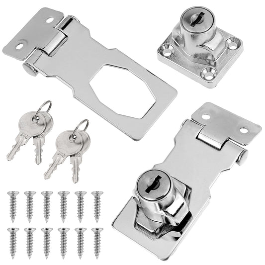 2 Pcs Door Lock Hasps, Keyed Hasp Locks Door Lock Hasp, Safety Door Clasp Garden Gate Lock, Door Bolt Latch Buckle with Padlock and Key, Door Lock for Box Furniture(2.5inch)