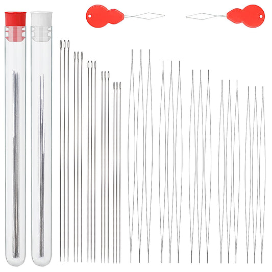 30PCS Beading Needles Set Long Straight Beading Needles Seed Beads Needles Embroidery Beading Needle with Plastic Box and Bladed Threader Beading Needles for Jewelry Making Bracelets Necklaces