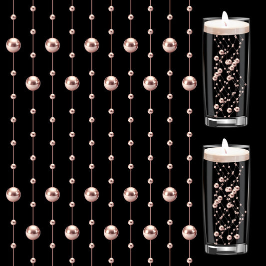 Styquenzer 50 PCS Faux Pearl String for Floating Candle, Rose Gold Artificial Pearl Strings Vase Fillers for Centerpieces Floating Pearls for Wedding, Party, Centerpiece Table Decorations