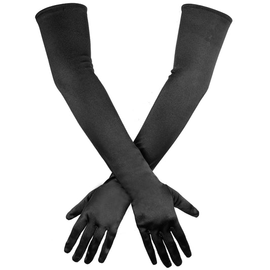 KALIONE 21" Long Gloves Black Stain Gloves Opera Gloves for Women, 1920s Satin Stretchy Long Spandex Opera Gloves, Long Black Gloves For Party Evening Party Bridal Opera