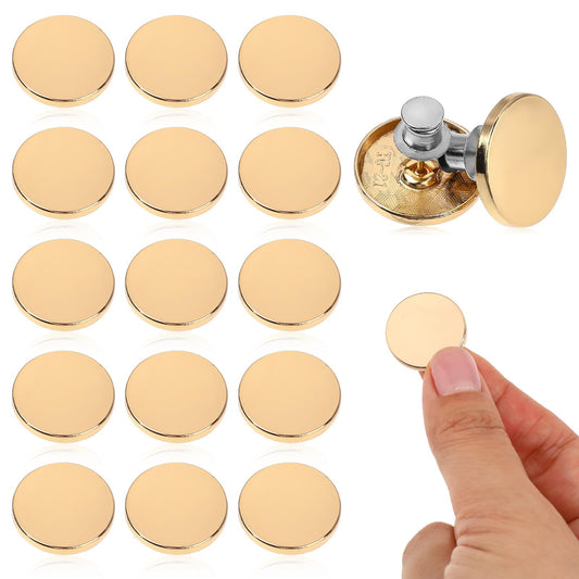 15 Pcs Gold Buttons No Sew Button 21mm Metal Flat Button Round Shaped Detachable Buttons Instant Replacement Button for Suit Coat Shirt Jackets Craft