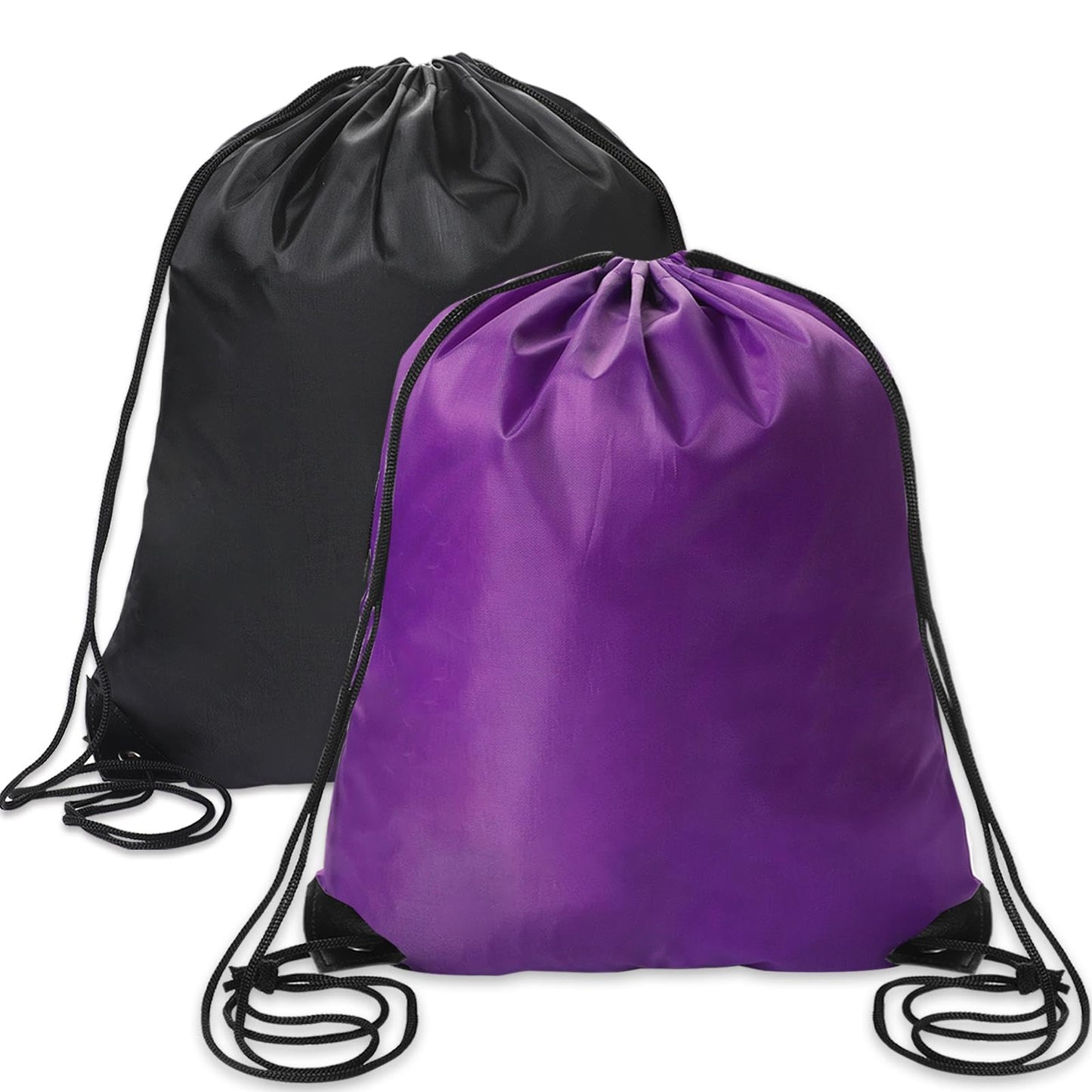 Sliverdew 2 Pcs Drawstring Backpack Bags Sports Cinch Sack String Bags Black Purple Drawstring Gym Bag Draw String Backpack Bulk Swimming String Bags