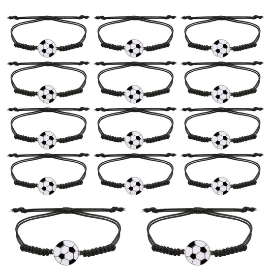 Mozeat Lens 14Pcs Football Bracelets, Adjustable Metal Football Charm Bracelet Braided Rope Bracelets Football Friendship Bracelet,Football Party Bags Fillers Football Party Favours