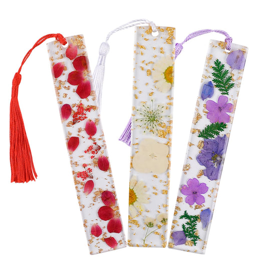 3 Pieces Resin Dried Flower Bookmark Pressed Flower Bookmarks for Women Men Transparent Floral Resin Bookmarks Handmade Floral Page Marker with Tassel for Readers Teachers Students Mothers Day Gifts