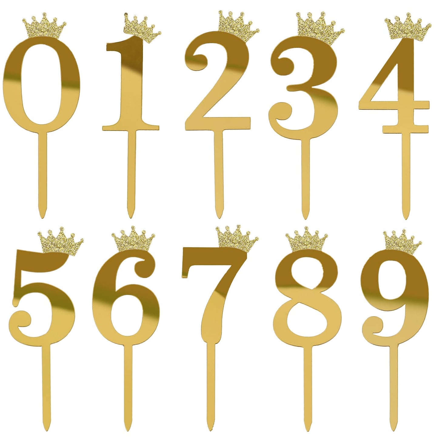 0-9 Number for Cake Topper, Shiny Acrylic Number Cake Toppers with Crown Cake Decorations Birthday Party Cake Topper for Birthday Party Wedding Anniversary(Gold)