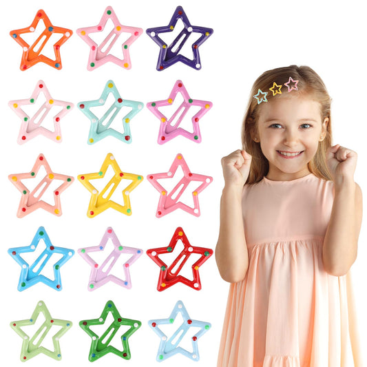 15 PCS Star Hair Clips for Girls, 1.22" No Slip Metal Snap Hair Barrettes Candy Color Small Hair Pins Cute Hair Accessories for Kids, Baby, Teens, Toddlers, Women's Fine Short Hair - Multicolor
