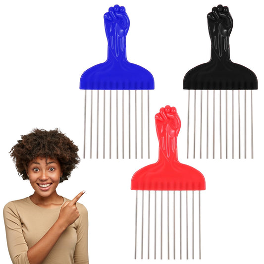 3 Pcs Hair Pick for Women Wide Tooth Comb for Curls Comb with Metal Pick for Curly Hair Afro Parting Combs (Black, Blue, Red)