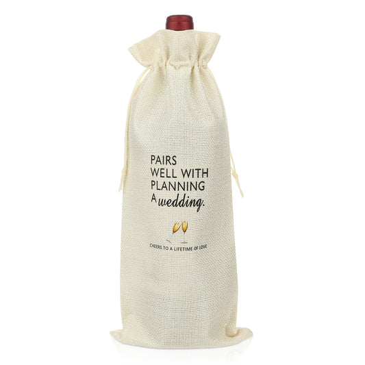 Engagement Gifts for Couples Wedding Wine Bag Newly Engaged Gifts for Newly Engaged Couples Cotton Linen Wine Gift Bag with Drawstring Pairs Well with Wedding Planning