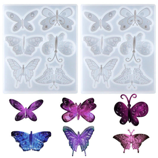 2 Pack Butterfly Silicone Mold 6 Styles Butterfly Jewelry Pendant Mold Butterfly Epoxy Resin Mold Butterfly Resin Mold for Keychain Earring Necklace Brooch Crafts DIY