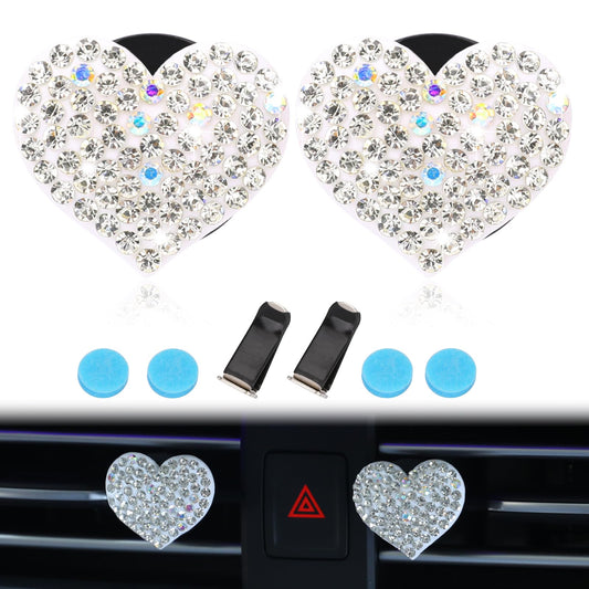 2Pcs Car Air Vent Clip Charms Bling Heart Shaped Air Vent Clips Bling Crystal Heart Charms Car Air Vent Clips Crystal Air Vent Clips Car Air Conditioning Outlet Clip Decorative Car Accessories