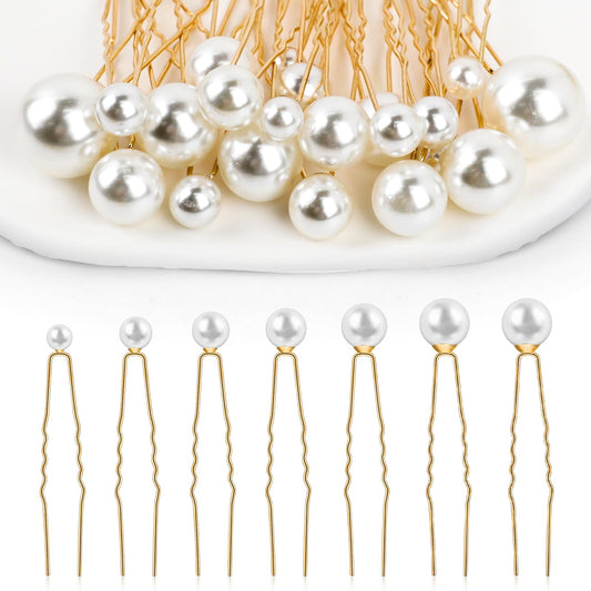 36 Pieces Pearl Hair Pins Wedding Bridal Pearl Rhinestone Hair Accessories U-Shaped Pearl Hair Clips Pearl Bobby Pins for Brides Bridesmaid Women Gril