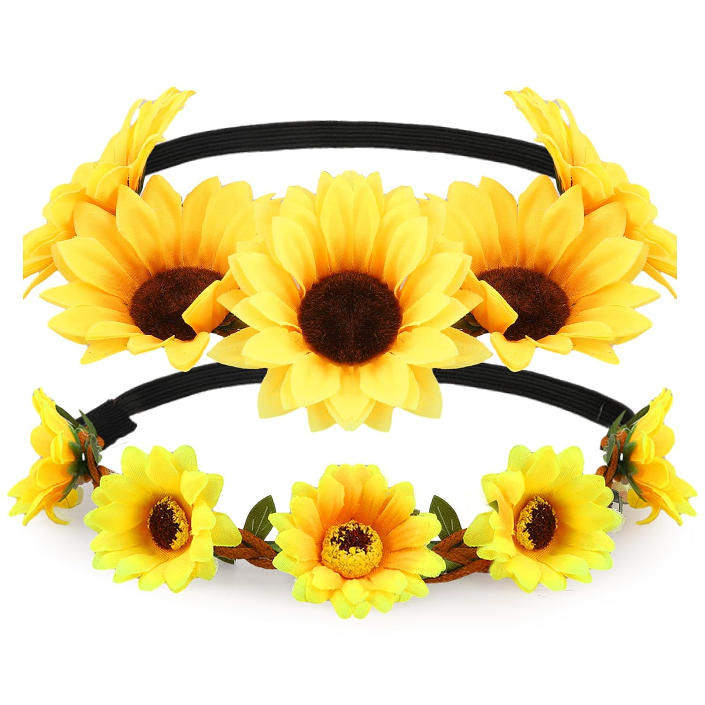 Sunflower Headband, Flower Headband, Decorative Hair Band, Sunflower Headwear, Flower Headbands, Bridal Wedding Headdress, Beach Hair Accessories for Women and Girls (Pack of 2)