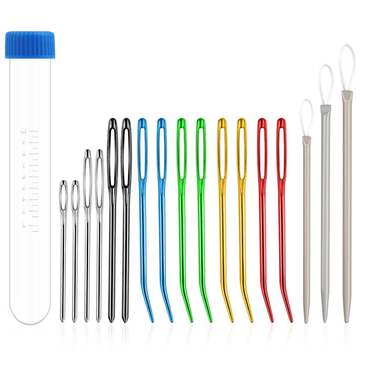 17Pcs Aluminum Tapestry Needle with Storage Box, Large Eye Sewing Needles Set, Yarn Needles, Darning Needles for Wool, Crochet Needles for Knitting Projects, DIY