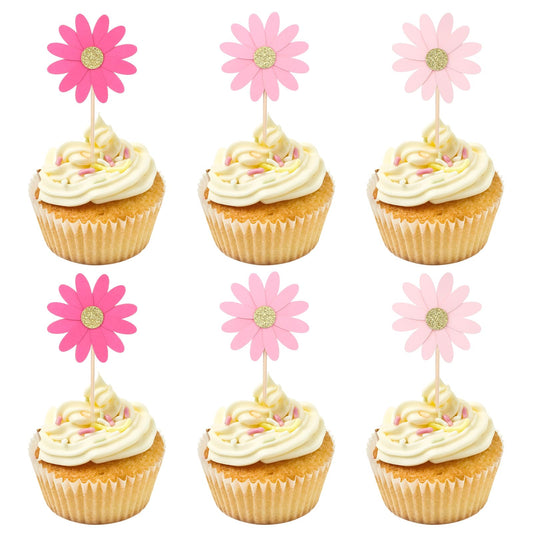 24 Pcs Daisy Cupcake Decorations Daisy Flower Cake Picks Flower Cake Topper Cake Decorations for Wedding Supplies Birthday Cake Topper Party Decorations(Mixing Colors)