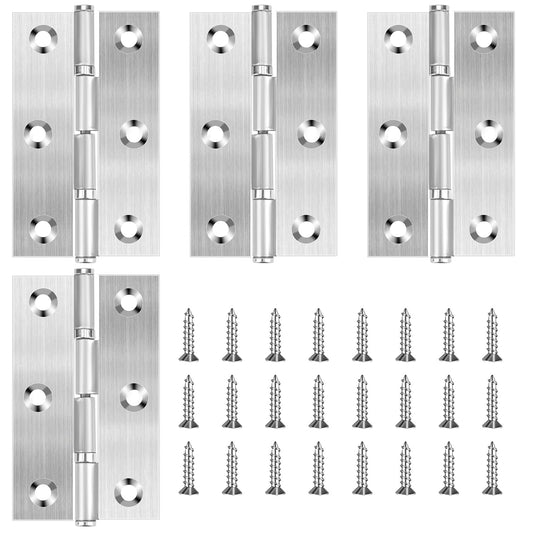 4 Pack 3 Inch Door Hinges Stainless Steel Folding Bifold Butt Cabinet Hinges Silver Door Hinges with Screws for Door, Furnitures, Wooden Boxes, Windows, Cupboard, Dressers