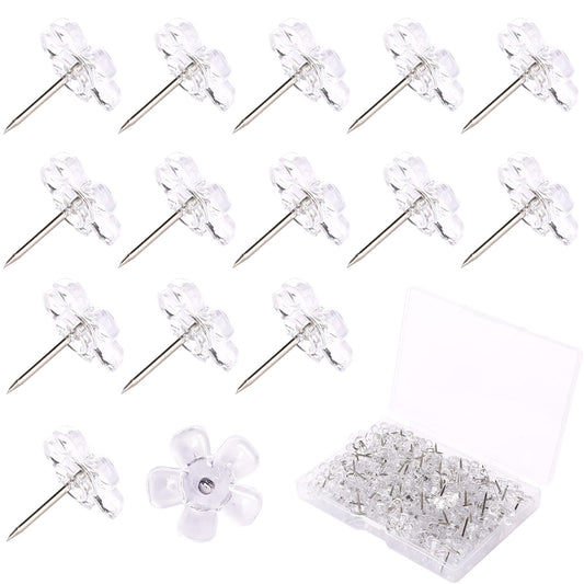 100 Pcs Push Tacks Clear Flower Drawing Pins Plastic Head Thumb Tacks Transparent Map Pins Creative Thumb Tacks with Storage Box Drawing Pins for Walls Whiteboard Corkboard Bulletin Board Photo Map