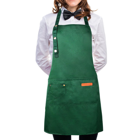 KALIONE Kitchen Apron for Women Adjustable Apron with Straps and Large Pockets, Chef Apron Cooking Aprons for Women, Canvas Cotton Aprons Kitchen Cooking Aprons(Green)