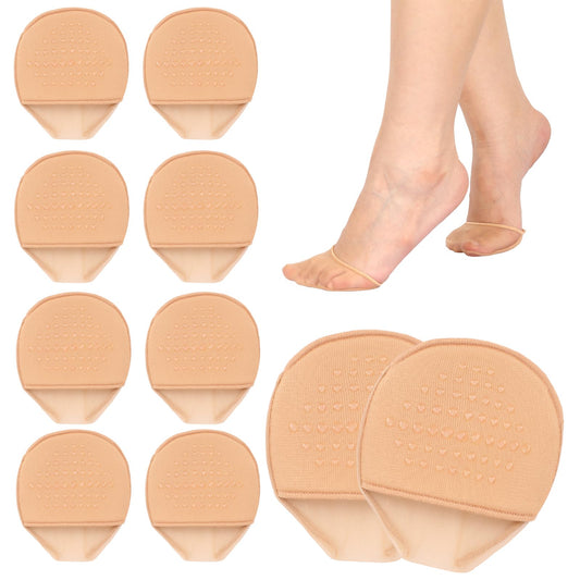 KALIONE Toe Topper Socks for Women, 10 Pairs Nude Half Socks with Padding Cushion, Shoe Toe Protector with Grip, Reusable Toe Covers for Women Girls, Non-Slip No Show Toe Socks for High Heels,Size 6-9