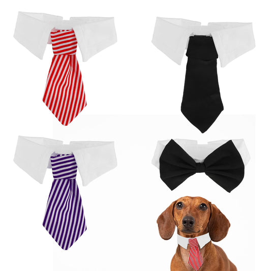 4 Pieces Pet Bow Tie Elegant Dog Bow Tie Costume Formal Dog Collar Cute Tuxedo Bowtie with Adjustable White Collar for Small Dogs and Cats (S, Black, Red White, Blue White)