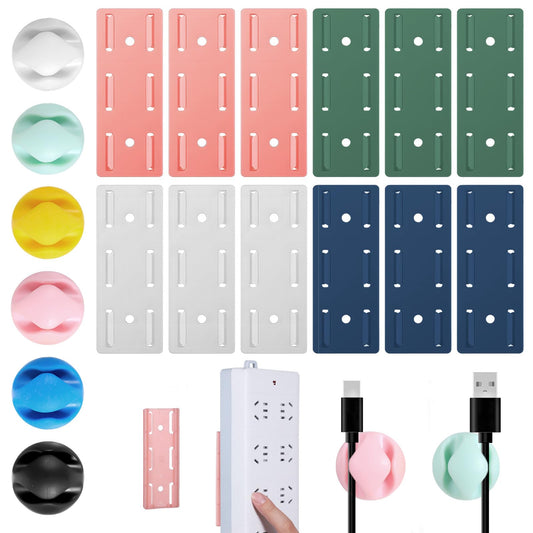Power Strip Holder, 18 PCS Adhesive Punch-Free Socket Holder Socket Desktop Fixer Power Strip Fixator Wall Mount with Self Adhesive Power-Strip Desktop Mobile Sockets Holders for Organizing Cable Wire