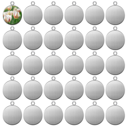 KALIONE 30Pcs Silver Pendant Trays 20mm Round Blank Bezel Pendant Trays, Pendant Trays Base, DIY Pendant Tray, Blank Base for DIY Pendant, Round Settings Trays Pendant Blanks For DIY Findings