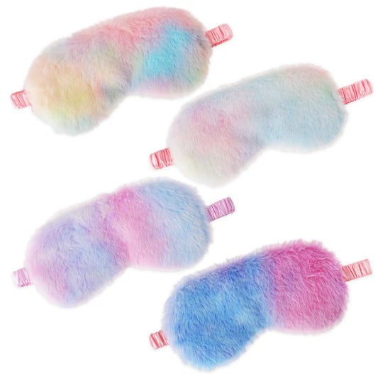 4 Pieces Plush Eye Mask, Sleeping Eye Cover, Soft Eye Mask, Rainbow Color Eye Mask, Kids Sleep Mask, Nap Eye Mask, Night Sleeping Eye Mask Supply Girls Women with Elastic Strap and Silky Back