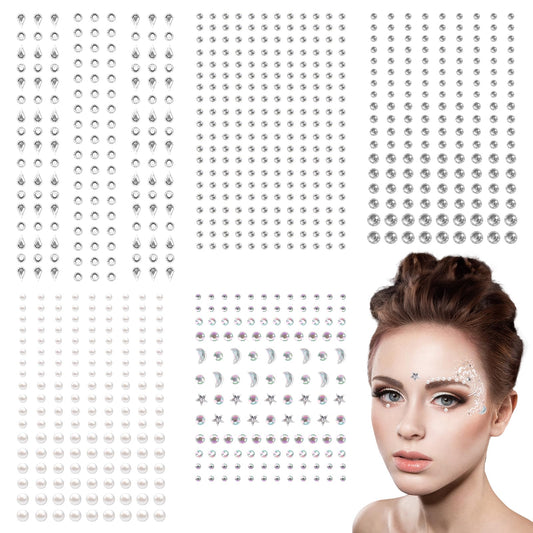 850 Pcs Rhinestone Face Stickers Face Gems Stick on Self-Adhesive Face Diamonds Temporary Tattoo Glitter Crystal Jewel Stickers for Makeup Eye Belly Arm Body Nails Decoration