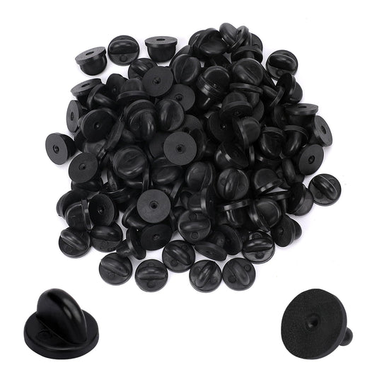 100 Pcs Butterfly Clutch Locking Pin Backings Black Pin Badge Backs Rubber Pin Backs for Badges Tack Pin Backing Replacements for Jewelry Making Hats Badges Uniform Lapel Pins