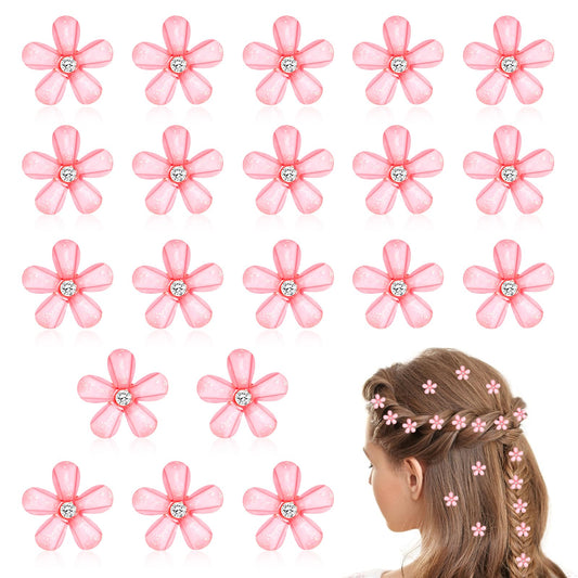 20 PCS Mini Flower Hair Clips Pink Flower Hair Accessories Small Cute Hair Barrettes Rhinestone Decorative Barrettes, Pins and Clips for Women, Weddings and Bridal Occasions